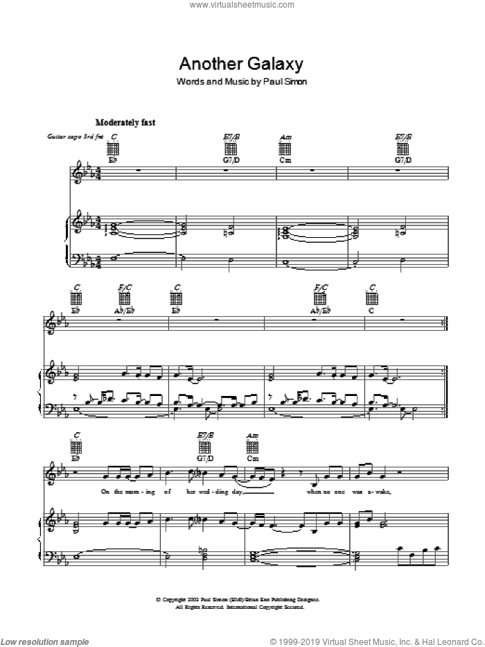 Another Galaxy sheet music for voice, piano or guitar by Paul Simon and Brian Eno, intermediate skill level