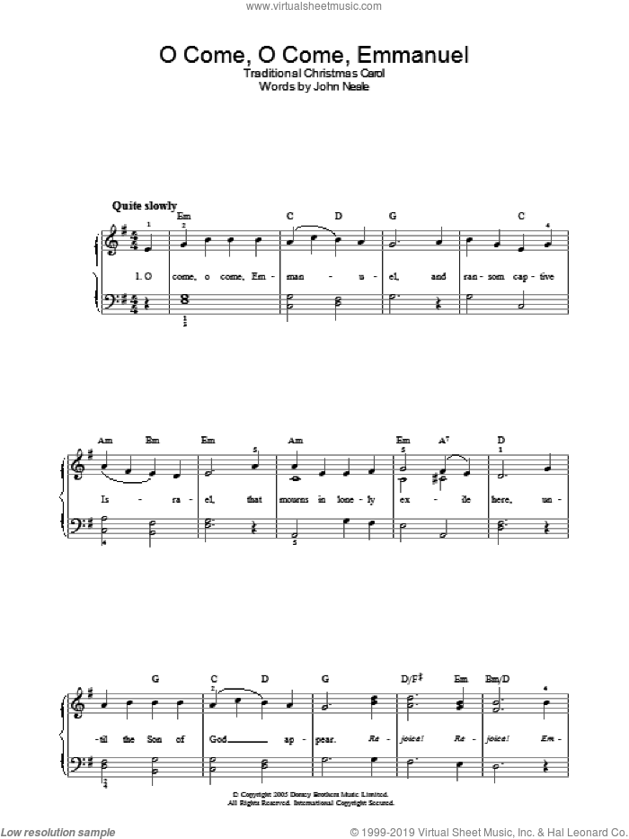 O Come, O Come Emmanuel sheet music for piano solo by John Mason Neale and Miscellaneous, easy skill level