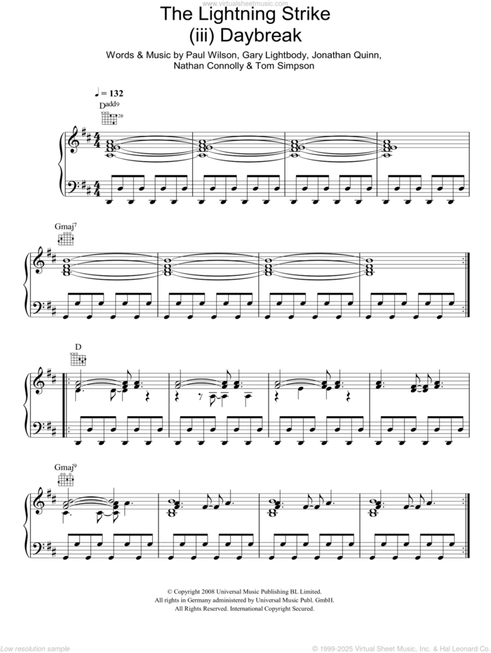 The Lightning Strike (iii. Daybreak) sheet music for voice, piano or guitar by Snow Patrol, Gary Lightbody, Jonathan Quinn, Nathan Connolly, Paul Wilson and Tom Simpson, intermediate skill level