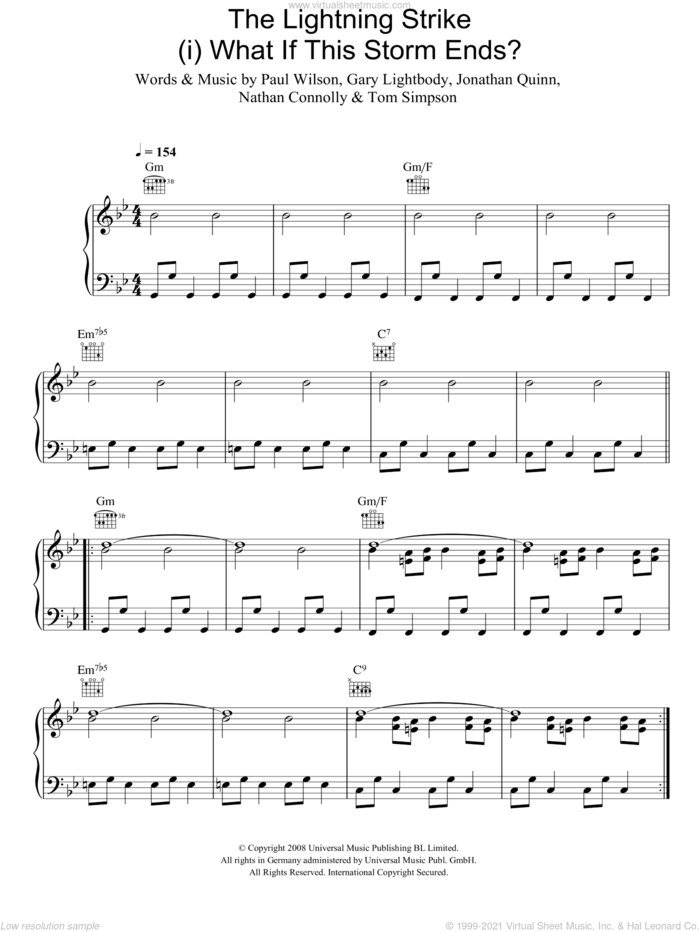 The Lightning Strike (i. What If The Storm Ends) sheet music for voice, piano or guitar by Snow Patrol, Gary Lightbody, Jonathan Quinn, Nathan Connolly, Paul Wilson and Tom Simpson, intermediate skill level