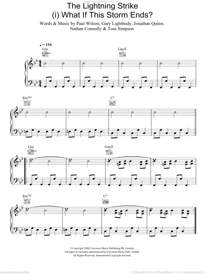 The Lightning Strike (i. What If The Storm Ends) sheet music for voice, piano or guitar by Snow Patrol, Gary Lightbody, Jonathan Quinn, Nathan Connolly, Paul Wilson and Tom Simpson, intermediate skill level