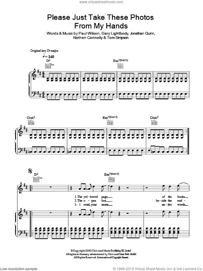 Please Just Take These Photos From My Hands sheet music for voice, piano or guitar by Snow Patrol, Gary Lightbody, Jonathan Quinn, Nathan Connolly, Paul Wilson and Tom Simpson, intermediate skill level