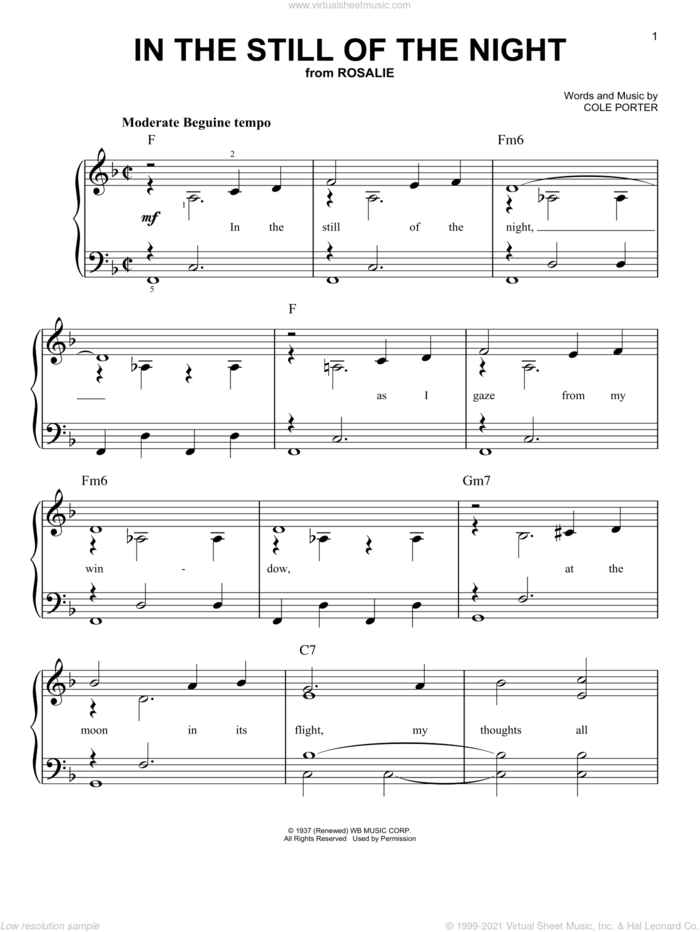 In The Still Of The Night sheet music for piano solo by Cole Porter, easy skill level