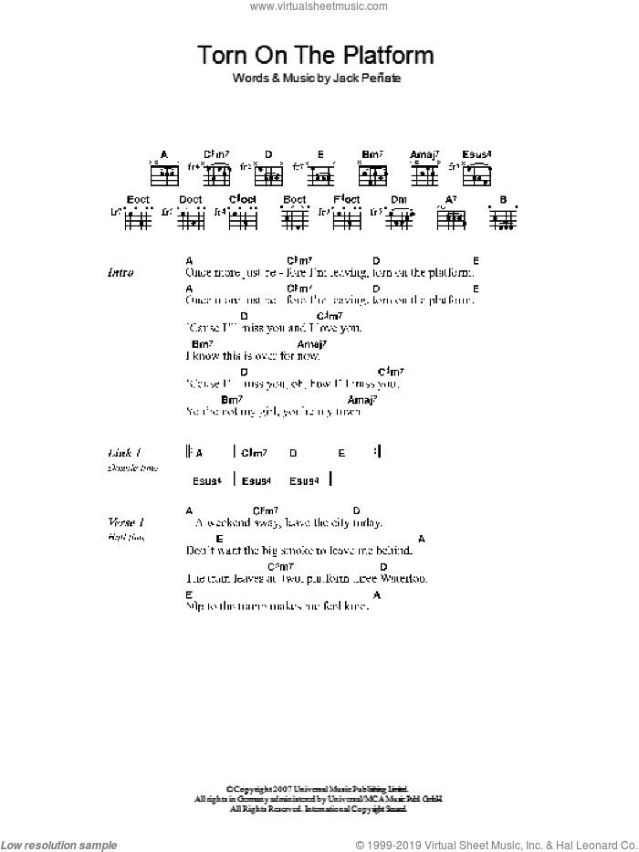 Torn On The Platform sheet music for guitar (chords) by Jack Penate, intermediate skill level