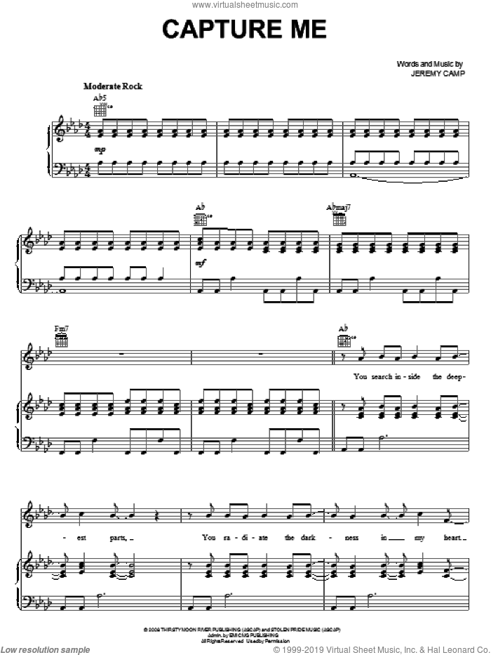 Capture Me sheet music for voice, piano or guitar by Jeremy Camp, intermediate skill level