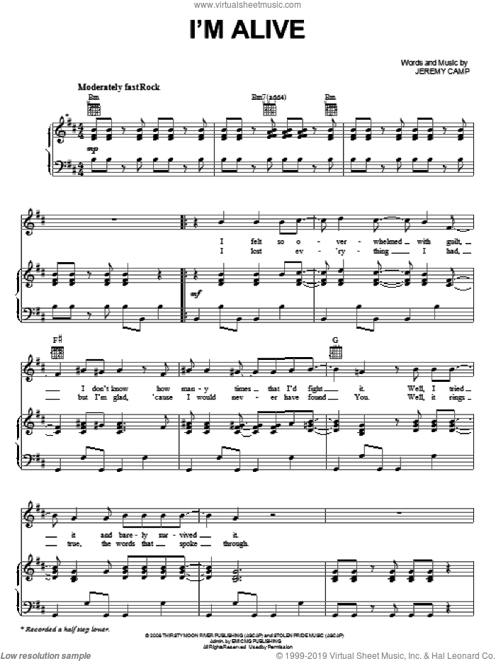 I'm Alive sheet music for voice, piano or guitar by Jeremy Camp, intermediate skill level