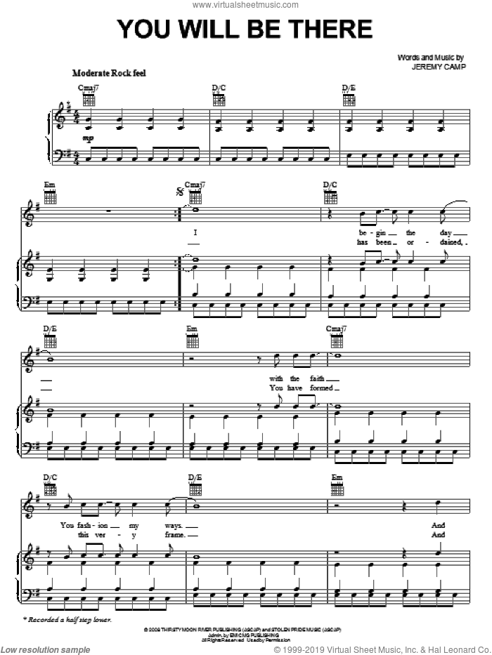 You Will Be There sheet music for voice, piano or guitar by Jeremy Camp, intermediate skill level