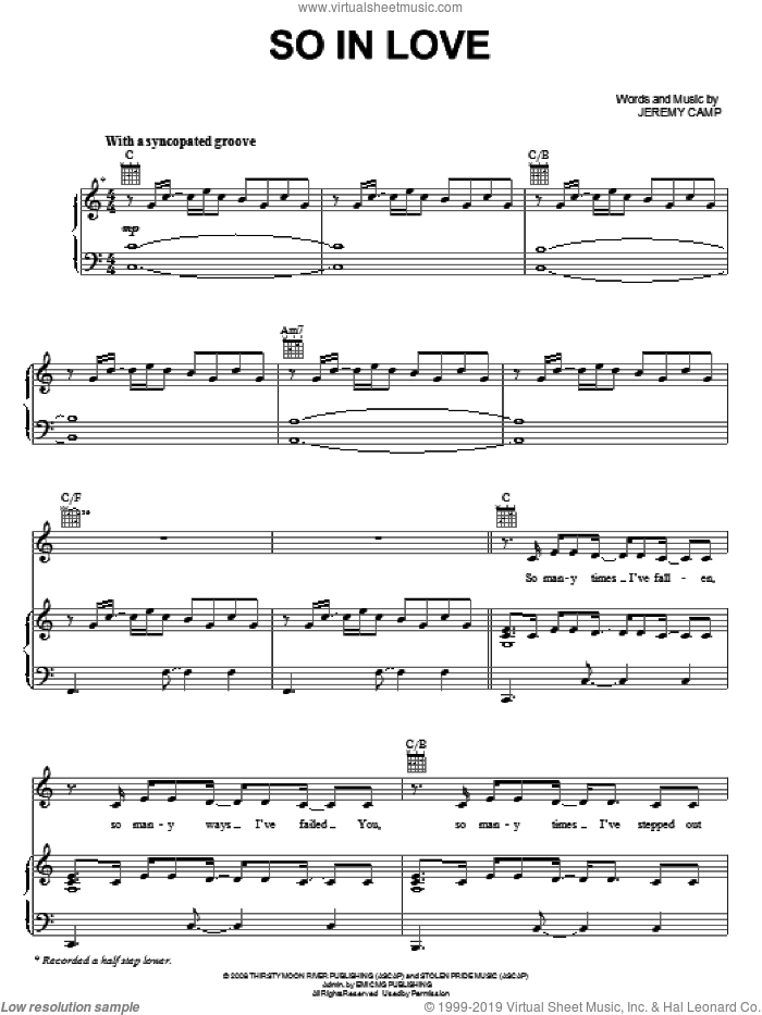 So In Love sheet music for voice, piano or guitar by Jeremy Camp, intermediate skill level