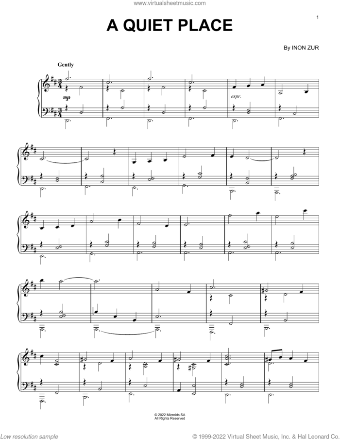 A Quiet Place (from Syberia: The World Before) sheet music for piano solo by Inon Zur, intermediate skill level