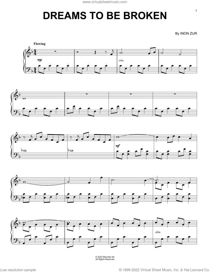 Dreams To Be Broken (from Syberia: The World Before) sheet music for piano solo by Inon Zur, intermediate skill level