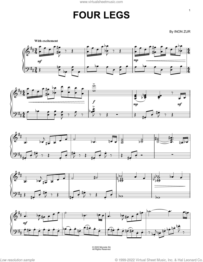 Four Legs (from Syberia: The World Before) sheet music for piano solo by Inon Zur, intermediate skill level