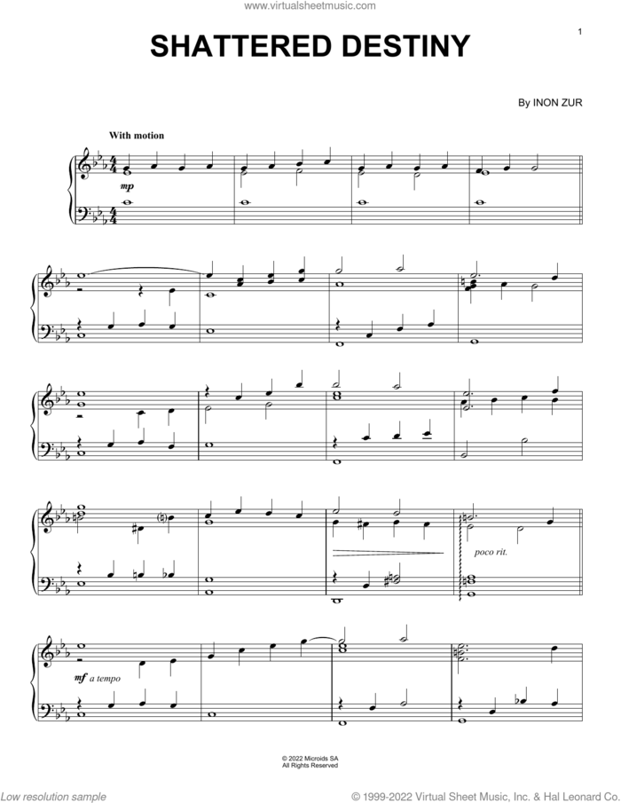Shattered Destiny (from Syberia: The World Before) sheet music for piano solo by Inon Zur, intermediate skill level
