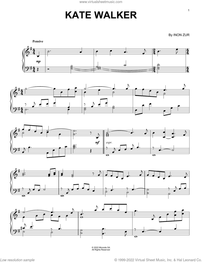 Kate Walker (from Syberia: The World Before) sheet music for piano solo by Inon Zur, intermediate skill level