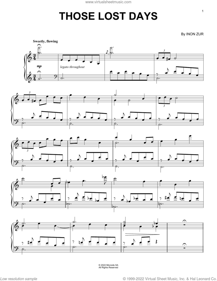 Those Lost Days (from Syberia: The World Before) sheet music for piano solo by Inon Zur, intermediate skill level