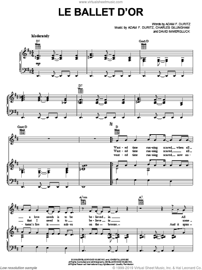 Le Ballet d'Or sheet music for voice, piano or guitar by Counting Crows, Adam Duritz, Charles Gillingham and David Immergluck, intermediate skill level