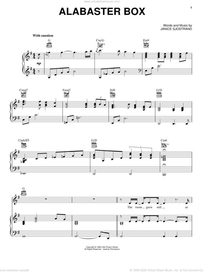 Alabaster Box sheet music for voice, piano or guitar by CeCe Winans and Janice Sjostrand, intermediate skill level