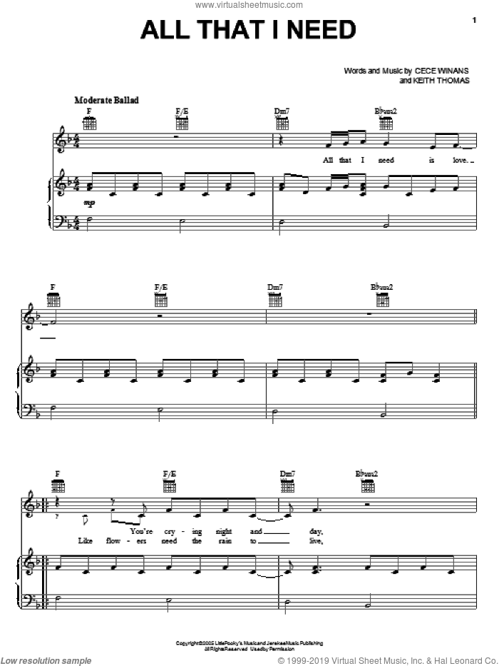 All That I Need sheet music for voice, piano or guitar by CeCe Winans and Keith Thomas, intermediate skill level