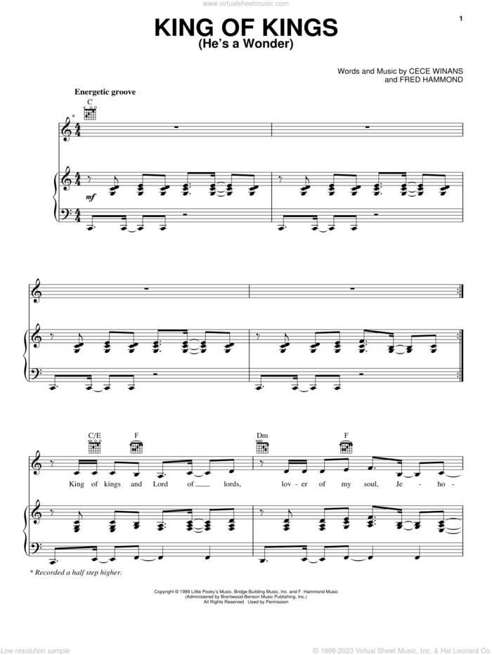 King Of Kings (He's A Wonder) sheet music for voice, piano or guitar by CeCe Winans and Fred Hammond, intermediate skill level
