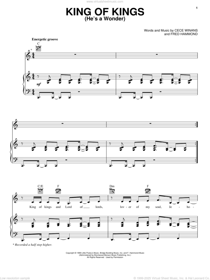 King Of Kings (He's A Wonder) sheet music for voice, piano or guitar by CeCe Winans and Fred Hammond, intermediate skill level