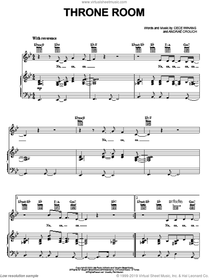 Throne Room sheet music for voice, piano or guitar by CeCe Winans and Andrae Crouch and Andrae Crouch, intermediate skill level