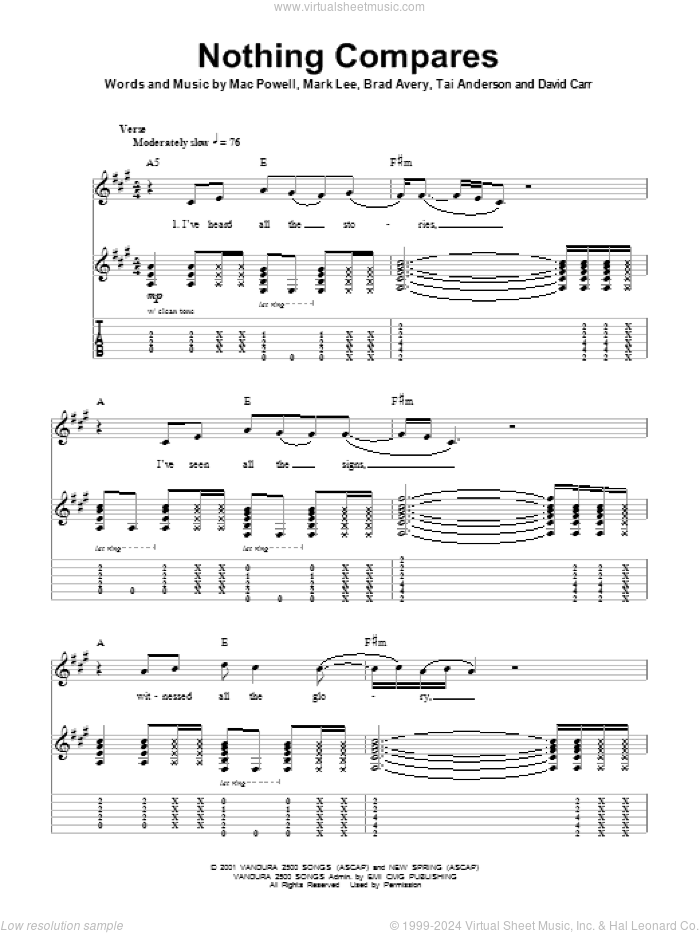 Nothing Compares sheet music for guitar (tablature, play-along) by Third Day, Brad Avery, David Carr, Mac Powell, Mark Lee and Tai Anderson, intermediate skill level