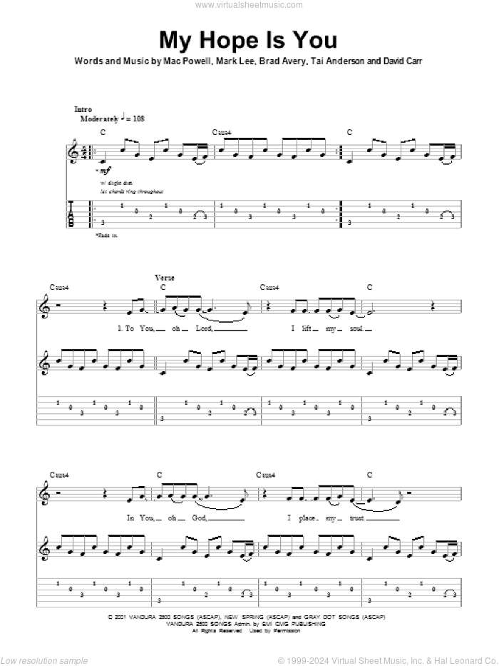My Hope Is You sheet music for guitar (tablature, play-along) by Third Day, Brad Avery, David Carr, Mac Powell, Mark Lee and Tai Anderson, intermediate skill level