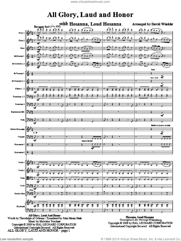 All Glory, Laud, And Honor (with Hosanna, Loud Hosanna) (COMPLETE) sheet music for full orchestra by David Winkler, intermediate skill level