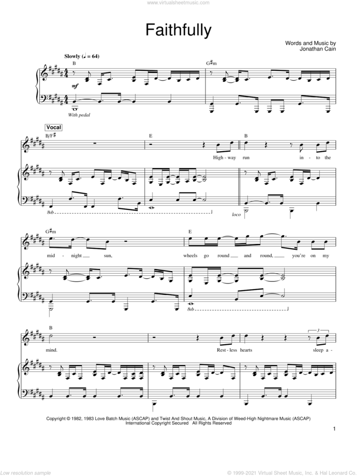 Faithfully sheet music for voice, piano or guitar by Journey and Jonathan Cain, intermediate skill level