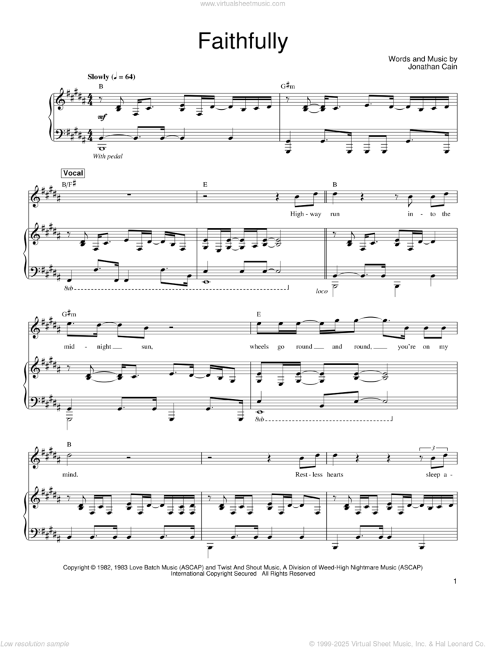 Faithfully sheet music for voice, piano or guitar by Journey and Jonathan Cain, intermediate skill level