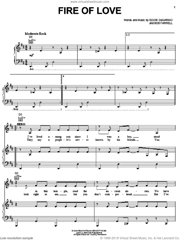 Fire Of Love sheet music for voice, piano or guitar by Michael Tait, !Hero: The Rock Opera (Musical), Bob Farrell and Eddie DeGarmo, intermediate skill level