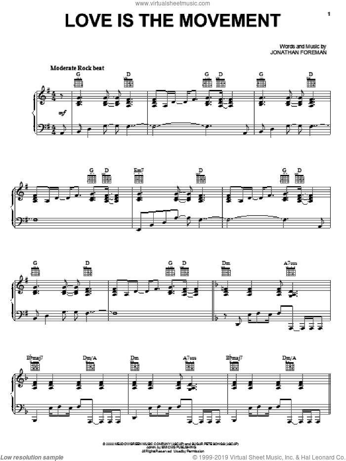 Love Is The Movement sheet music for voice, piano or guitar by Switchfoot and Jonathan Foreman, intermediate skill level