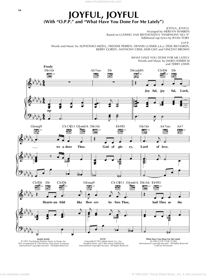 Joyful, Joyful sheet music for voice, piano or guitar by Mervyn Warren and Sister Act 2 (Movie), intermediate skill level