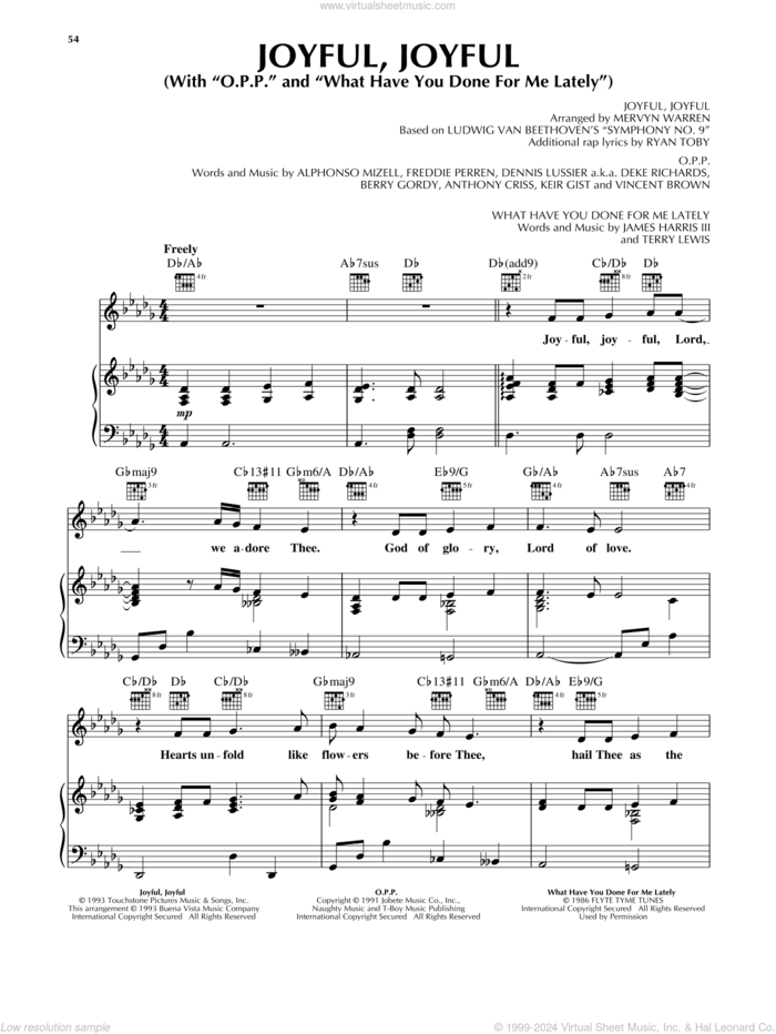 Joyful, Joyful sheet music for voice, piano or guitar by Mervyn Warren and Sister Act 2 (Movie), intermediate skill level