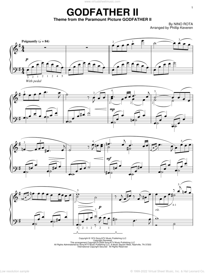 Godfather II (arr. Phillip Keveren) sheet music for piano solo by Nino Rota and Phillip Keveren, intermediate skill level