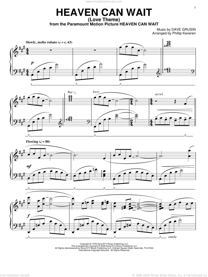 Heaven Can Wait (Love Theme) (arr. Phillip Keveren) sheet music for piano solo by Dave Grusin and Phillip Keveren, intermediate skill level