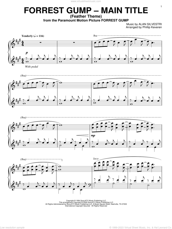Forrest Gump - Main Title (Feather Theme) (arr. Phillip Keveren) sheet music for piano solo by Alan Silvestri and Phillip Keveren, intermediate skill level