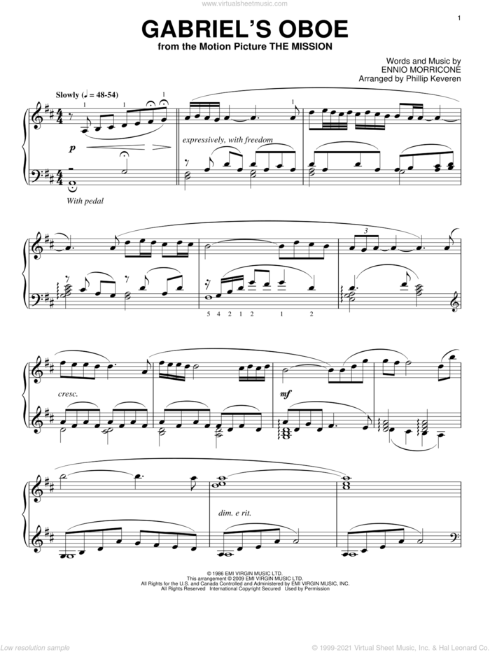 Gabriel's Oboe (from The Mission) (arr. Phillip Keveren) sheet music for piano solo by Ennio Morricone and Phillip Keveren, intermediate skill level