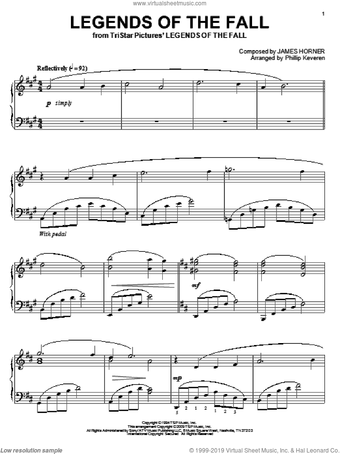 Legends Of The Fall (arr. Phillip Keveren) sheet music for piano solo by James Horner and Phillip Keveren, intermediate skill level
