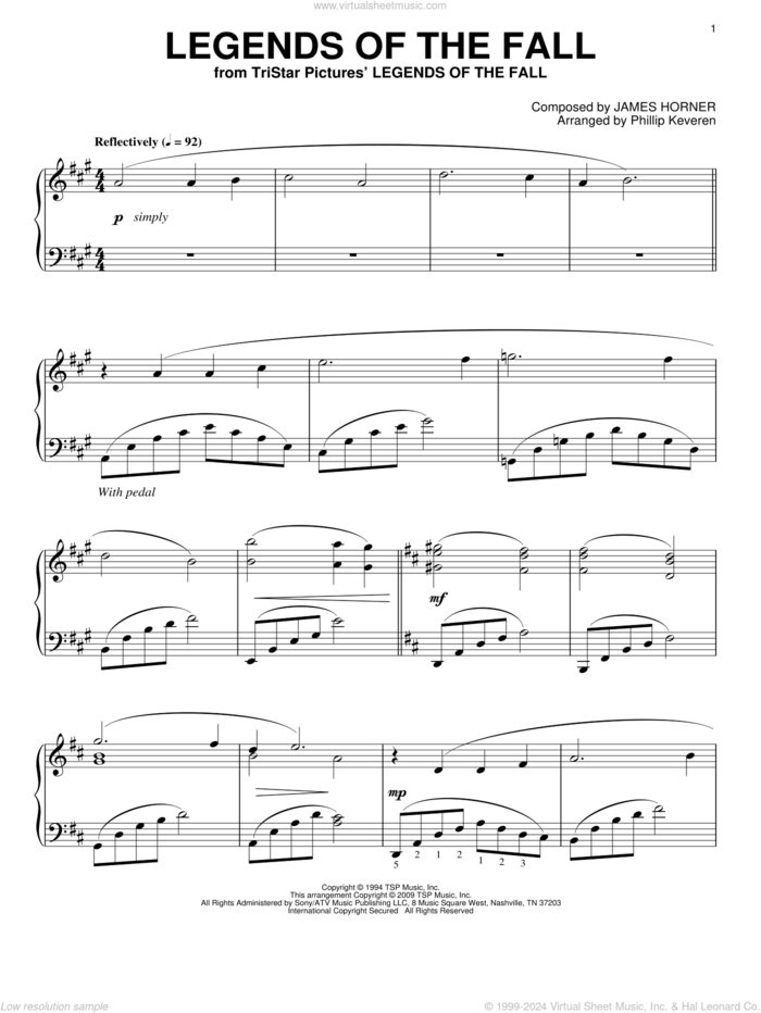 Legends Of The Fall (arr. Phillip Keveren) sheet music for piano solo by James Horner and Phillip Keveren, intermediate skill level