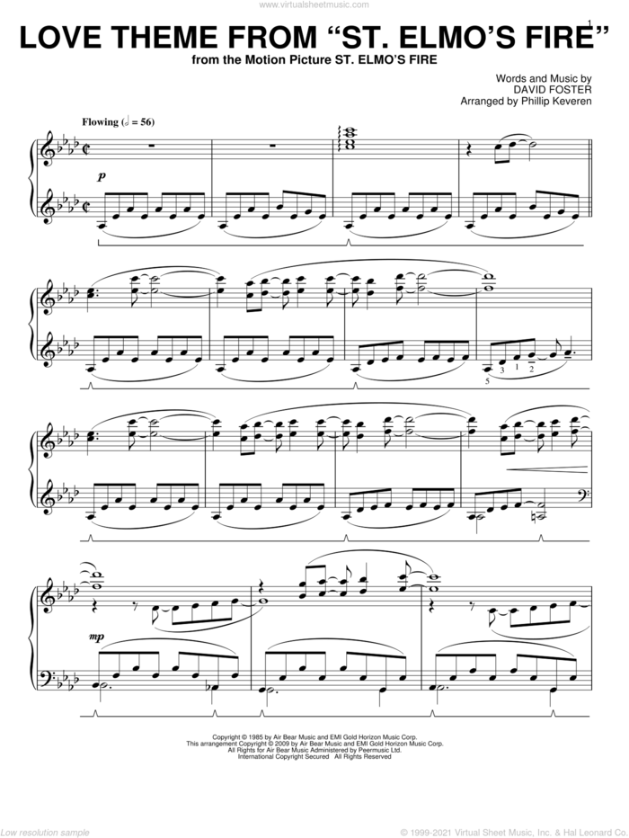 Love Theme From St. Elmo's Fire (arr. Phillip Keveren) sheet music for piano solo by David Foster and Phillip Keveren, intermediate skill level