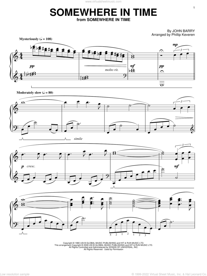 Somewhere In Time (arr. Phillip Keveren) sheet music for piano solo by John Barry, Phillip Keveren and B.A. Robertson, intermediate skill level
