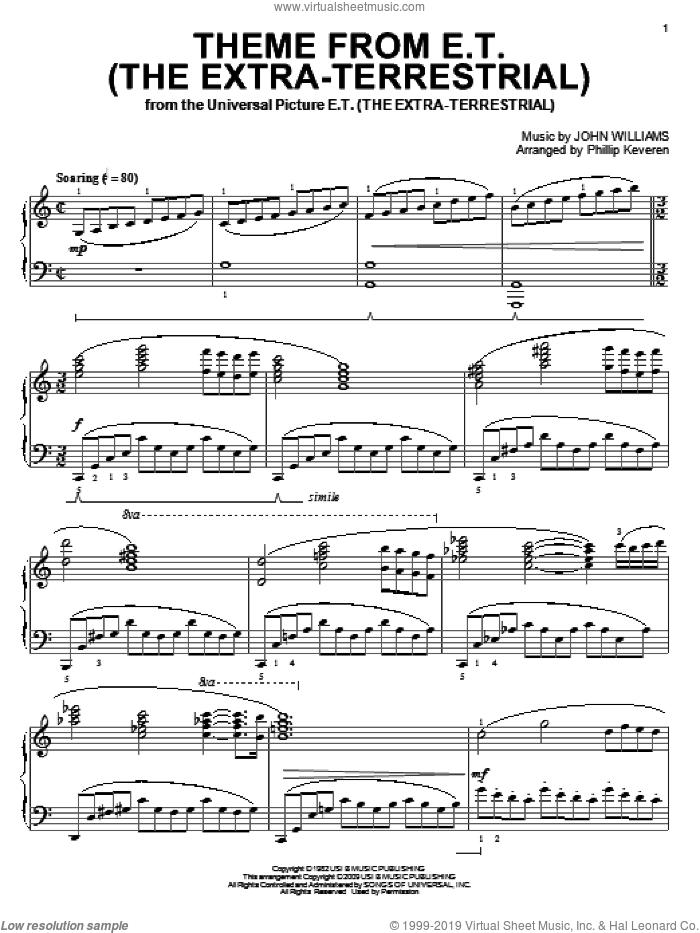 Theme from E.T. (The Extra-Terrestrial) (arr. Phillip Keveren) sheet music for piano solo by John Williams and Phillip Keveren, intermediate skill level