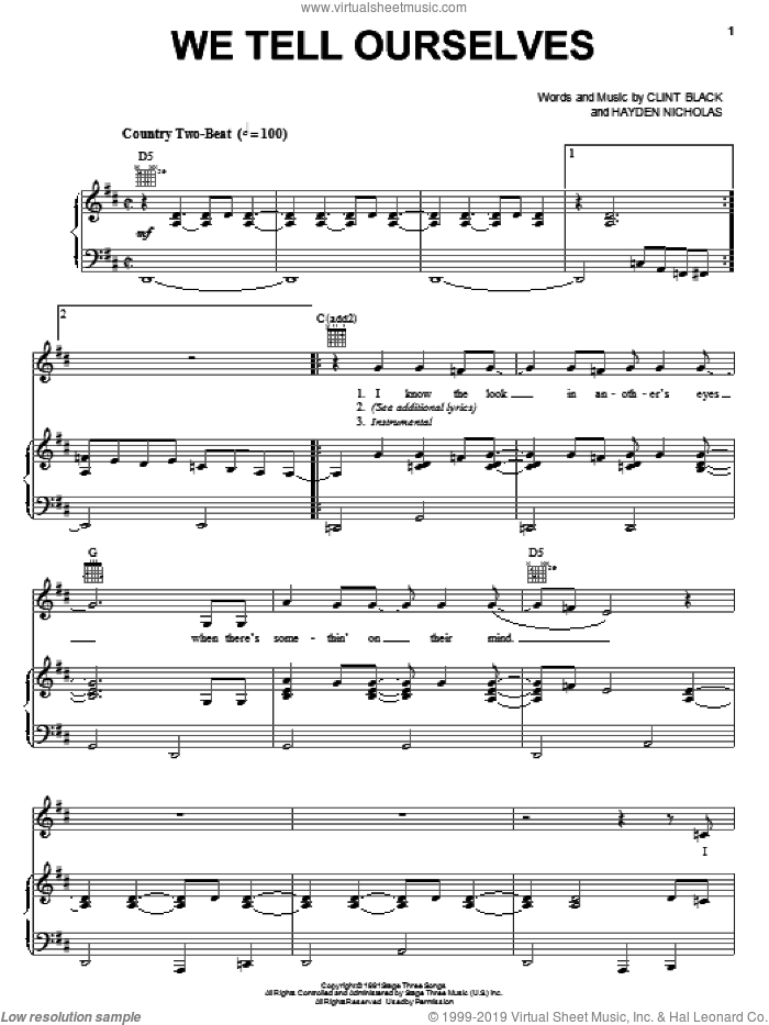 We Tell Ourselves sheet music for voice, piano or guitar by Clint Black and James Hayden Nicholas, intermediate skill level