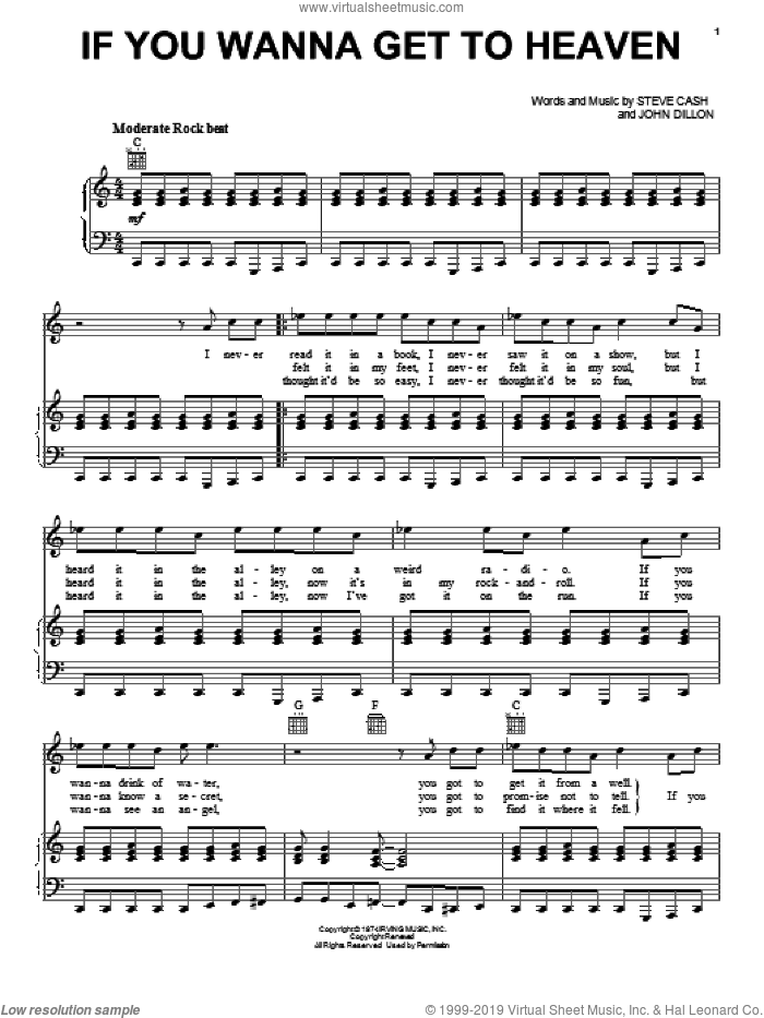If You Wanna Get To Heaven sheet music for voice, piano or guitar by Ozark Mountain Daredevils, John Dillon and Steve Cash, intermediate skill level