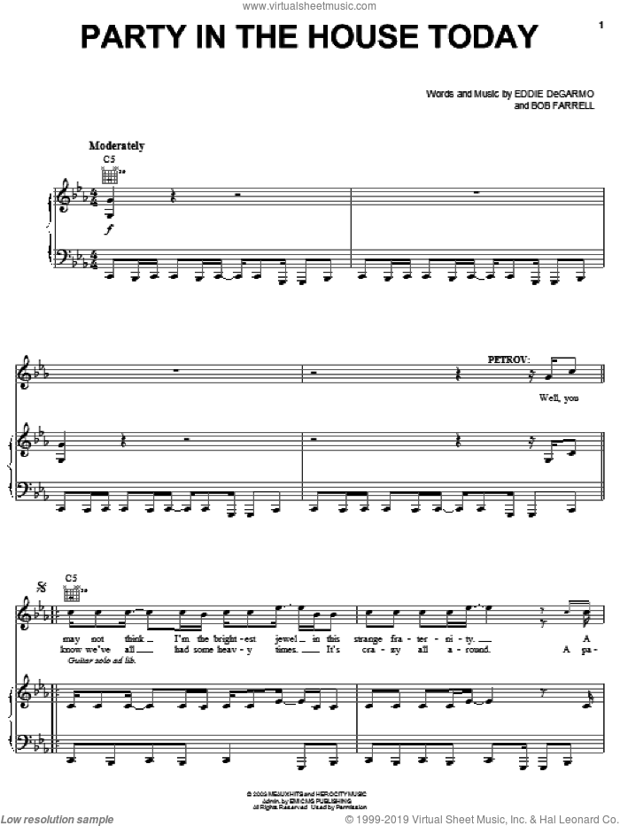 Party In The House Today sheet music for voice, piano or guitar by Mark Stuart, !Hero: The Rock Opera (Musical), Bob Farrell and Eddie DeGarmo, intermediate skill level