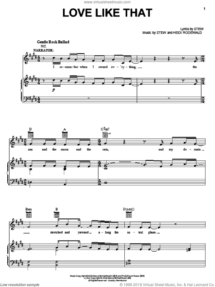 Love Like That sheet music for voice, piano or guitar by Stew, Passing Strange (Musical) and Heidi Rodewald, intermediate skill level