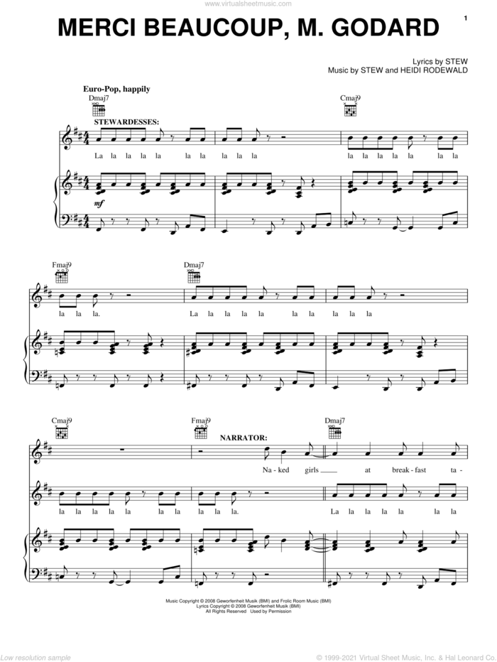 Merci Beaucoup, M. Godard sheet music for voice, piano or guitar by Stew, Passing Strange (Musical) and Heidi Rodewald, intermediate skill level