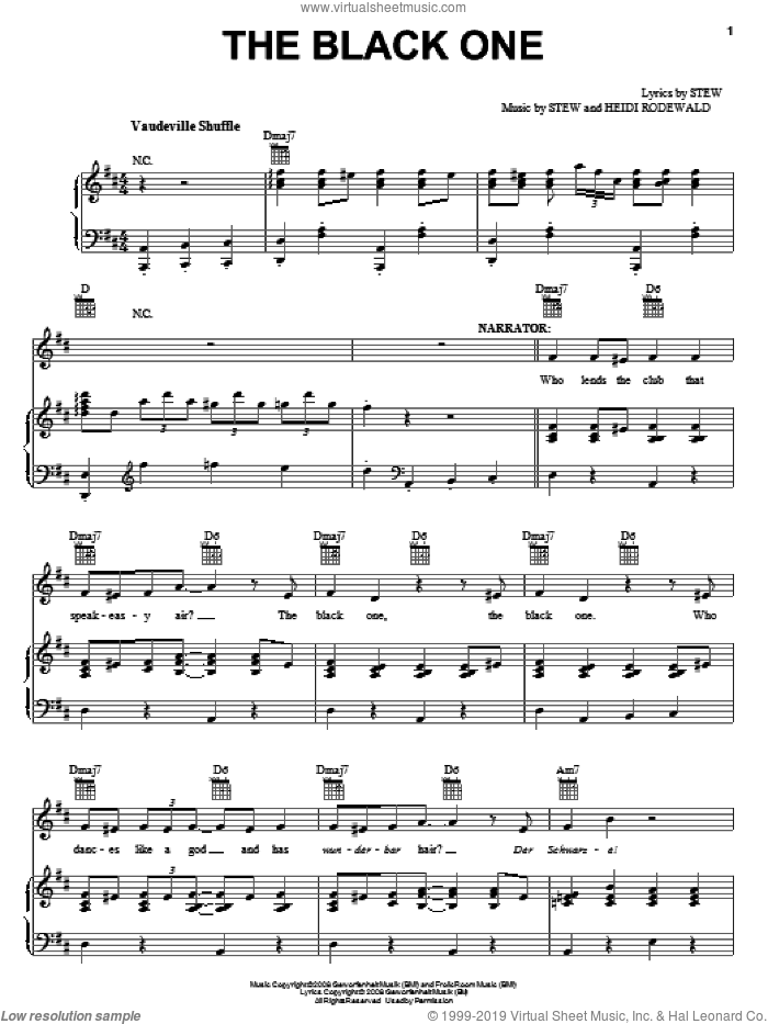 The Black One sheet music for voice, piano or guitar by Stew, Passing Strange (Musical) and Heidi Rodewald, intermediate skill level
