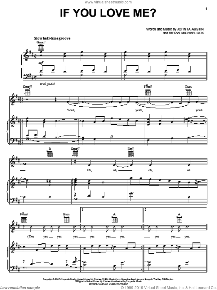 If You Love Me? sheet music for voice, piano or guitar by Mary J. Blige, Bryan Michael Cox and Johnta Austin, intermediate skill level
