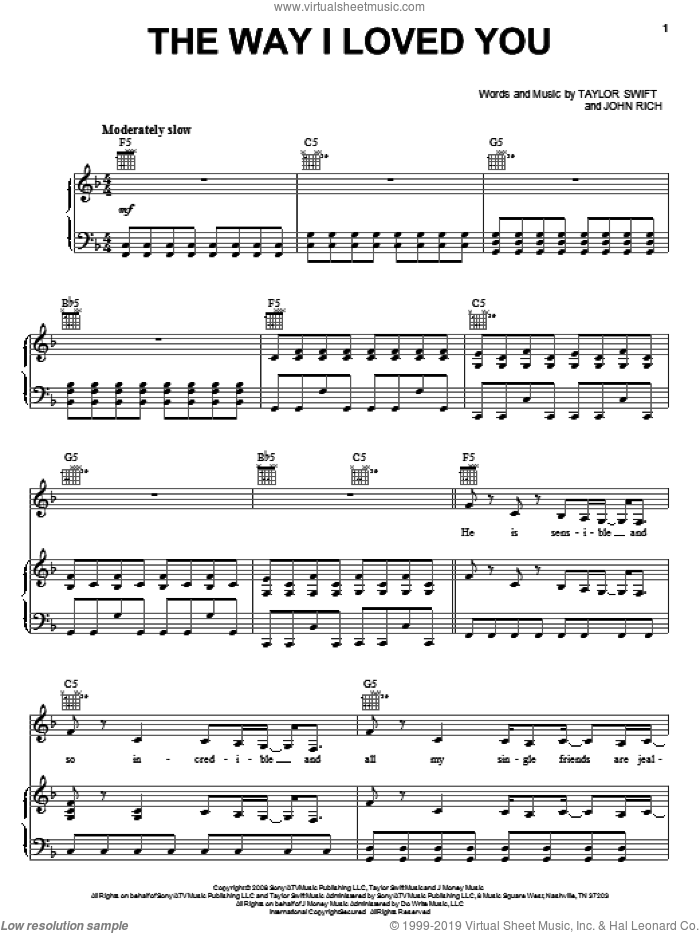 The Way I Loved You sheet music for voice, piano or guitar by Taylor Swift and John Rich, intermediate skill level